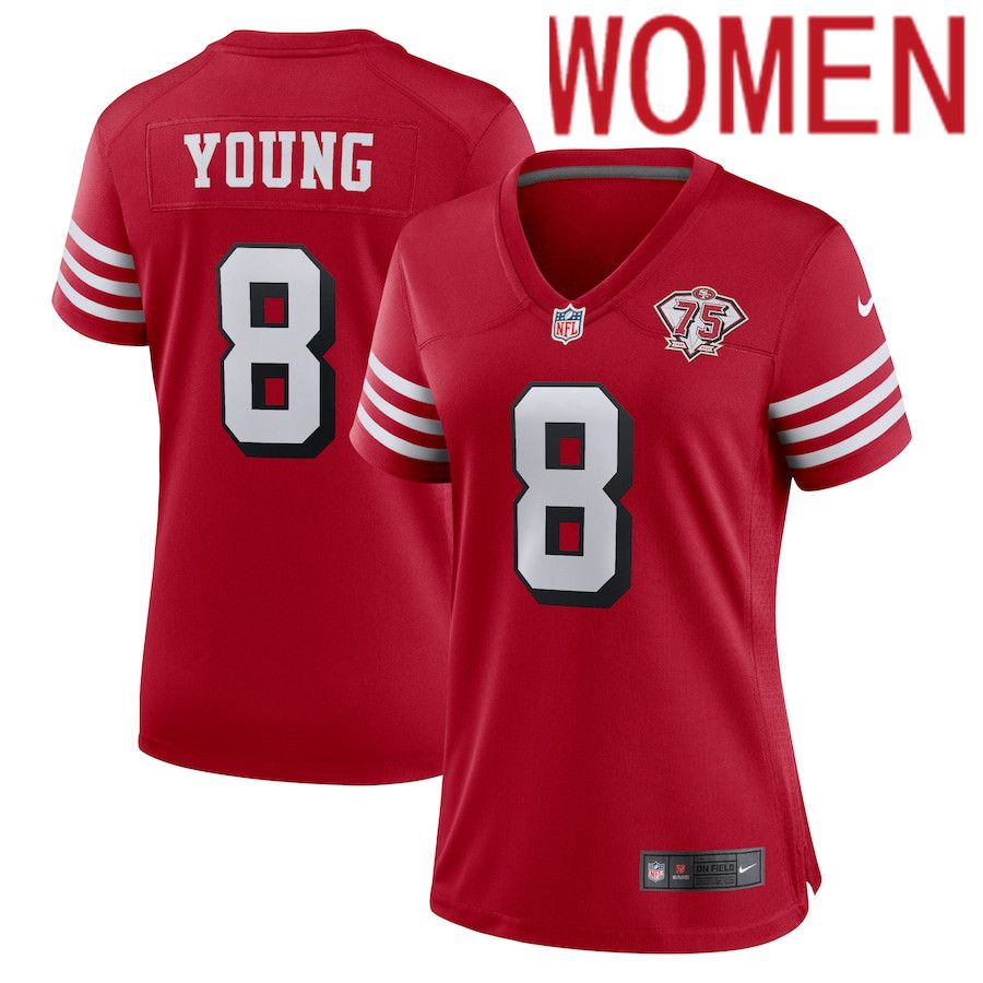 Women San Francisco 49ers 8 Steve Young Nike Scarlet 75th Anniversary Alternate Retired Player Game NFL Jersey